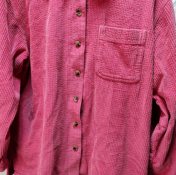 LL BEAN Pink 100% Cotton Wide Wale Corduroy Button Up Shirt Large Reg - Picture 2 of 8